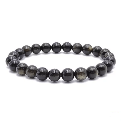 Bracelet en obsidienne doree 8 mm